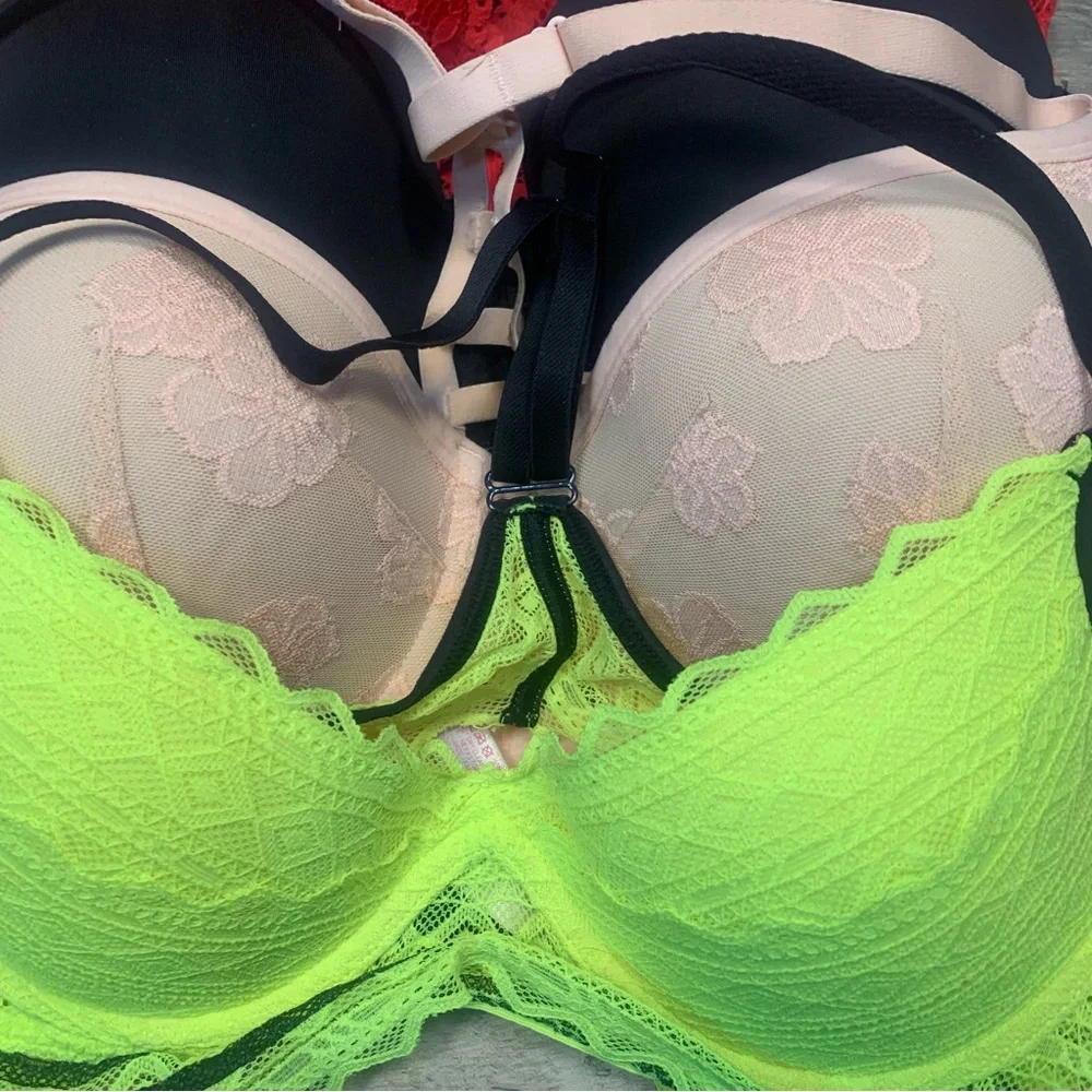 Victoria Secret PINK Bundle 5 Bras Variety Plunge Dream Angels Multi Lined Lace - Picture 2 of 11